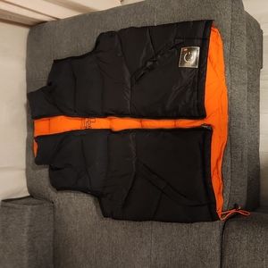 Nautica Competition reversible puffer vest down jacket with hood black orange